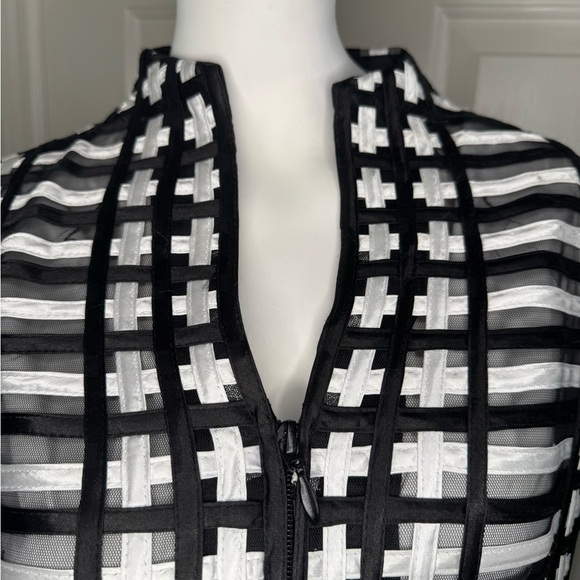T&J Designs Black and White Graphic Tunic with Mandarin Collar - Picture 2 of 16